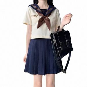 Primavera Verão Outono Uniformes Escolares Casuais Para Meninas Bonito Marinheiro Tops JK Saia Plissada Conjuntos Completos Anime Cosplay JK Costume 23F5 #