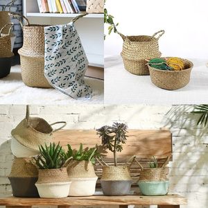 Natural Wicker Rattan Woven Foldable Hanging Plant Flower Pots Boho Clothes Storage Basket Gardening Organizer Decoration