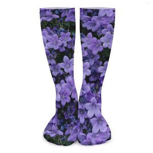 Mulheres meias lavanda floral impressão meias roxo adorável flor médio macio moda ciclismo anti bacteriano design