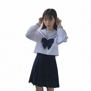 Uniformi scolastiche giapponesi coreane Ragazze JK Uniform Lg / Manica corta Vestito alla marinara High School Sailor Navy Costumi Cosplay G2mY #