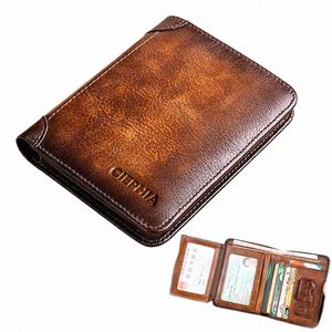 oryginalne skórzane portfele RFID Protecti dla mężczyzn Vintage cienki krótki multi functi identyfikator karty kredytowej Mey Bag M6UW#