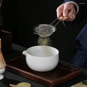 Conjuntos de colher de chá japonês com ternos em pó boca compacta batedor de chá de cerâmica matcha maccha caixa de despejo ovo presente