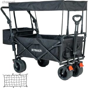 Camp Furniture Collapsible Wagon Folding Garden Cart with Removable Canopy Utility Wagon Cart with All-Terrain Wheels Brake Beach Cart YQ240330