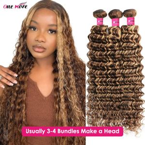 Wigs 4 27 Highlight Deep Wave Bundles Ombre Colored Human Hair Extensions Brown Highlight Brazilian Hair Weave Bundles 1 3 4 Pcs