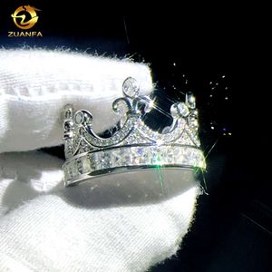 Designer de jóias venda quente Hip Hop S925 Zuanfa gelado passagem de noivado testador de diamante hip hop prata ouro coroa anéis corte de princesa anel de moissanite