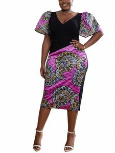 Aomei Women Printed Celebrati Party Dr V Neck Puff Sleeve Black Patchwork Chic Evath Even Event Koktajl Koktajl Plus Size N2xd#