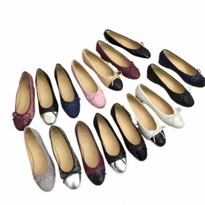 Paris Luxury Channel Shoes Black Ballet Flats Shoes Women Brands quiltade äkta läderslip Ballerina Round Toe Ladies Dr Shoes Chann O516#