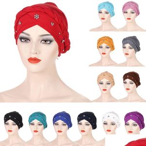 Beanie/Cranio Berretti Donne indiane Perline Hijab Trecce Cofano Chemio Musulmano Cancro Beanie Perdita di capelli Cappello Islamico Copricapo Sciarpa Er Dhgarden Dhesv