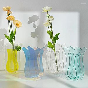 Vases Nordic Acrylic Ins Vase Colorful Tulip Shaped Geometric Desktop Decoration Plant Floral Container