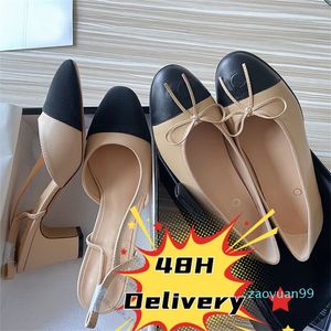 10A Ballerine Sandali firmati Slingback Tacchi alti Pelle trapuntata Slip On Ballerina Punta rotonda Donna Sandalo con tacco grosso Mocassini nudi neri Pantofole da spiaggia estive