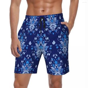 Herrshorts Male Board Blue Baroque Print Y2K Roliga Swimming Trunks Oriental Vintage Damask Quick Torking Sportswear Beach