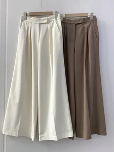 Kvinnors byxor 2024 Spring Women Zipper Wide Leg Casual Solid Color Kvinnlig Hög midja raka byxor med fickor