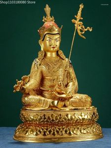 Statuette decorative 42,5 cm Rame Ottone Doratura Padmasambhava Statua di Buddha Tibet Buddismo Guru Rinpoche 