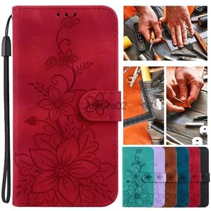 Custodie per cellulari Borse a portafoglio Flip Cover Custodia a fiori per Samsung Galaxy S24 + S23 Plus S22 Ultra S21 FE S23FE 5G Giglio in pelle magnetica yq240330