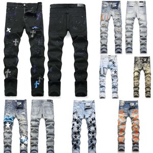 Herrendesigner Jeans Hosen Am Jeans für Männer Skinny Herren Jeans Star Hombre Herren Hosen Hosen Biker Stickerei Rippt für Trend Cotton Man Black Jeans