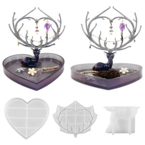 Equipamentos Fawn Jóias Stand Cristal Epoxy Resina Mold Antler Bandeja Titular De Armazenamento Molde De Silicone DIY Artesanato Decorações De Veados Ferramenta De Fundição