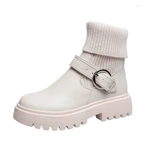 Boots White Mid-Calf Women's Shoes Round Toe Booties Ladies Winter Footwear Boots-women Low Heels Short 2024