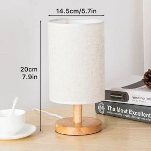 Simple USB Bedroom Bedside Table Lamp Small Night Light Wooden with Cylinder Shade Table Lights Living Room LED Home Decoration