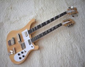 Factory Custom Double Neck Natural Wood Color Electric Bass and Guitar with 412 StringsWhite PickguardHigh QualityCan be Custo5502609