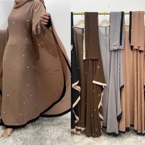 Roupas étnicas Ramadan Muçulmano Abaya Lenço Mulheres 2 Peça Set Abayas Marrocos Pearl Dress 2024 Vestido Islâmico Cardigan Kaftan Árabe