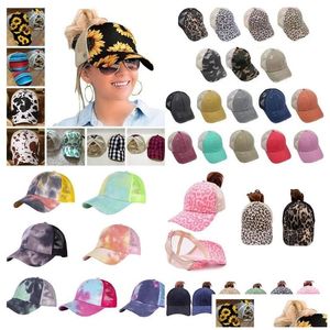 Beanie/Skull Caps 50 Styles Criss Cross Messy Bun Hats Sunflower Washed Cotton Snapback Casual Summer Tie-Dye Outdoor Hat For Women Me Dh4Li