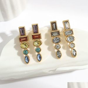 Hoop Huggie Elegancki tęczowy kolor kryształowe długie kolczyki dla kobiet złoto wyplane biżuteria prezent Brincos Aretes Access Dhgarden Dhsn5