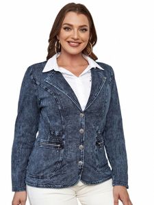 lih HUA Abito in denim taglie forti da donna Abito elegante chic autunnale per abito in maglia Cott da donna paffuto W2DW #