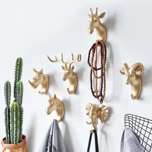 Hook Animal Deer Head Gold Elephant Harts Entrance Door Back Creative Hanging Wall Decoration Practical Modern Nordic Decorative 240329