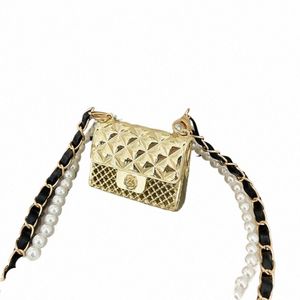 2023 Luxury Gold Mini Crossbody Bag for Women Designer Square Box Bag Vintage Pearl Chain Cross Body Bag Fi Lipstick Pouch X752#
