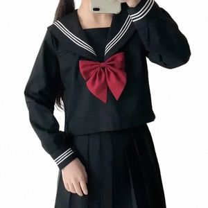 Skola S-2XL kostym Carto Uniform Navy Women Basic Black Set Costume Girl Japanese Sailor E0i2#