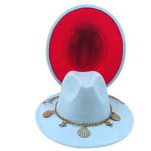 Sombreros fedora şapkası çift renkli klasik caz şapkası toptan fedora şapka erkek ve kadın açık mavi caz geniş ağzına kadar şapka