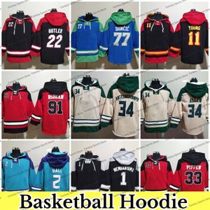 Pullover con cappuccio Maglia da basket 1 Wembanyama Duncan Ball Retro 34 Shaquille Johnson Jimmy 22 Butler 77 Doncic 91 Dennis Pippen Rodman Ball Young Maglione rosso giallo