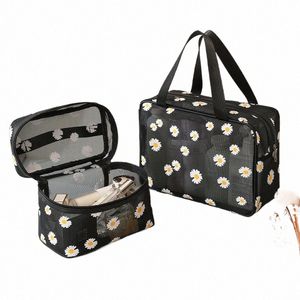 Daisy Mesh Makeup Bag stor kapacitet Portable Travel W Bag Portable Cosmetics W Supplies Storage Bag C5WR#