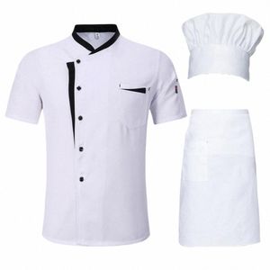 chef Shirt Hat Apr Hotel Kitchen Chef Uniform Set 3pcs Unisex Stand Collar Apr Hat Shirt for Restaurant Cooking Short Sleeve c8iv#