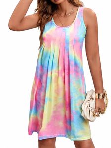 Plus Größe frauen Sommer Tie-dye Plissee Sleevel Dr Strand Tank Dr vestidos de verano mujer z78U #