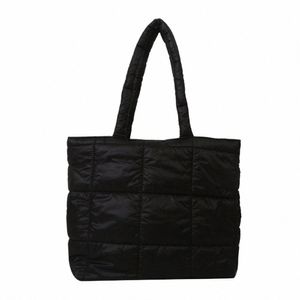 women Padded Shoulder Bag Large Capacity Top Handle Bag Female Versatile Puffer Armpit Bag Winter Quilted Tote Shop g1xu#