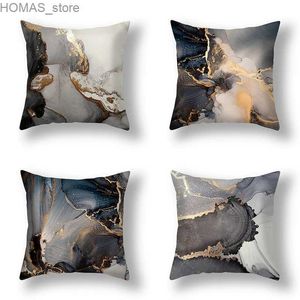 Pillow Light luxury gray gold marble cushion cover 45x45cm sofa waist bedside modern home decoration Y240401