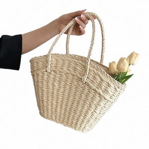 Casual Rattan Grande Capacidade Shopper Tote Vime Tecido Mulheres Bolsas Handmade Summer Travel Shell Bag Lady Straw Beach Bag Sac b7ZY #