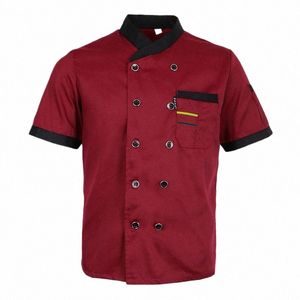 women Men Hotel Kitchen Cook Chef Clothes Waiter Work Clothes Short Sleeve T-Shirt Unisex Chef Uniform Jacket Tops N9uZ#