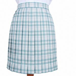 Skoldres söt ljusblå plåt veckad kjol högkvalitativ jk enhetlig kjolstudenter cosplay anime sjöman kostym korta kjolar m4su#