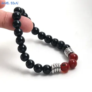 Strang MHS.SUN Fashion Black 8MM Perlen Stretch-Armband Healing Red Natural Achates Stone Crystal Handmade Jewelry