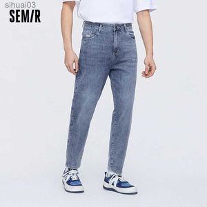 Men's Jeans Semi Jeans Mens 2024 Summer New Retro Mens Trend Fit Cone Wash Distressed TrousersL2403