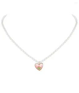Pendant Necklaces Faux Pearl Heart Necklace For Women Pink Tulip Chain 2024 Accessories Choker Jewelry Gifts