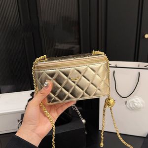 Gold/Silver Ball Adjustable Chain Women Designer Makeup Bag Shiny Lambskin Leather Five Colors Luxury Vanity Box Shoulder Cross Handbag Cosmetic Case Purse 16x10cm