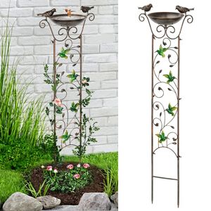 Outdoor Metal Garden Trellis with Bird Bath for Climbing Plants 100cm Antique Iron Butterfly Bird Decor Garden Plant Support 240320