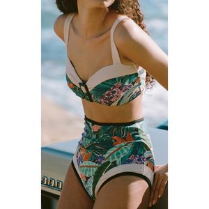Sexig blommig bikinis hög midja baddräkt Kvinnor skjuter upp badkläder 2024 Retro Biquini baddräkt Bikini Tvåbit Set Beachwear Fe