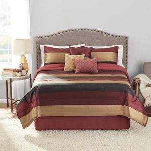 Zestawy pościeli 7-częściowe czerwono paski Hudson Set Set King Quilt Cover Sypial Bed