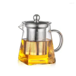 Set da tè Teiera in vetro borosilicato Caffettiera quadrata resistente al calore con filtro per infusore Tazze per acqua da tè al fiore di latte