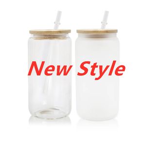US Stock 16oz Sublimation Glass Tumblers Can Shaped Beer Mugs Clear Frosted Blanks DIY Printing Water Bottle Juice Soda Jars Reusable 0330