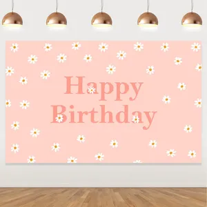 Decorazione per feste Kreatwow-Boho Compleanno per ragazze Fiore margherita Felice Banner Po Sfondo